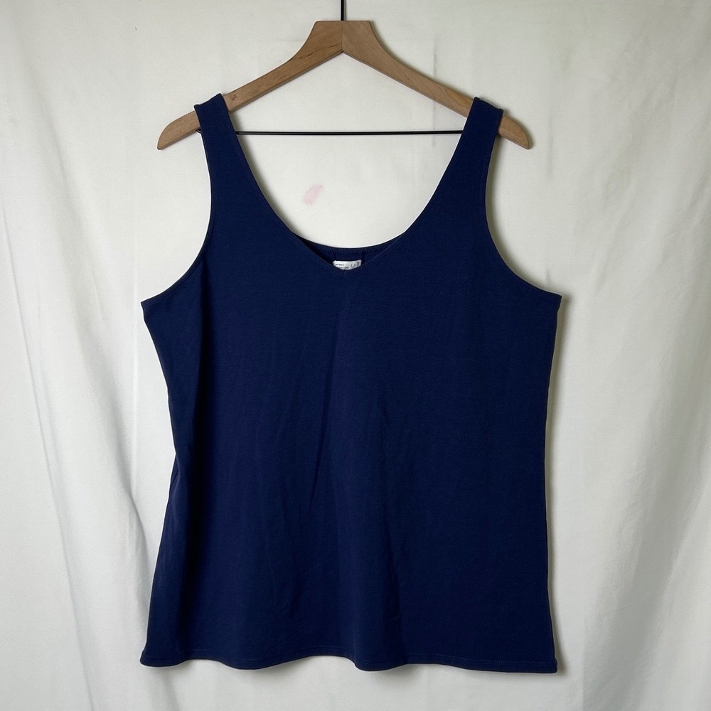 J. Jill Women Reversible Scoop V-Neck Sleeveless Tank Top Size 2X Navy Blue